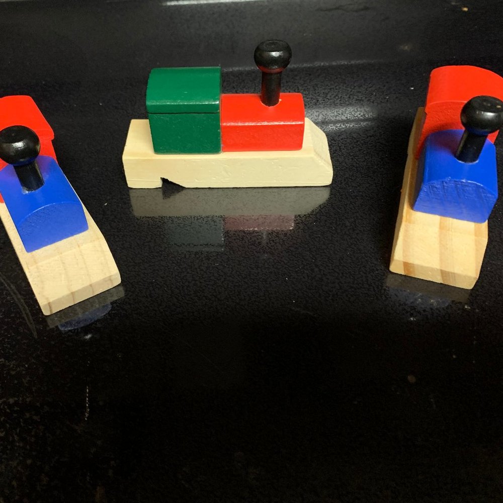 3 Oriental Trading wooden train whistle